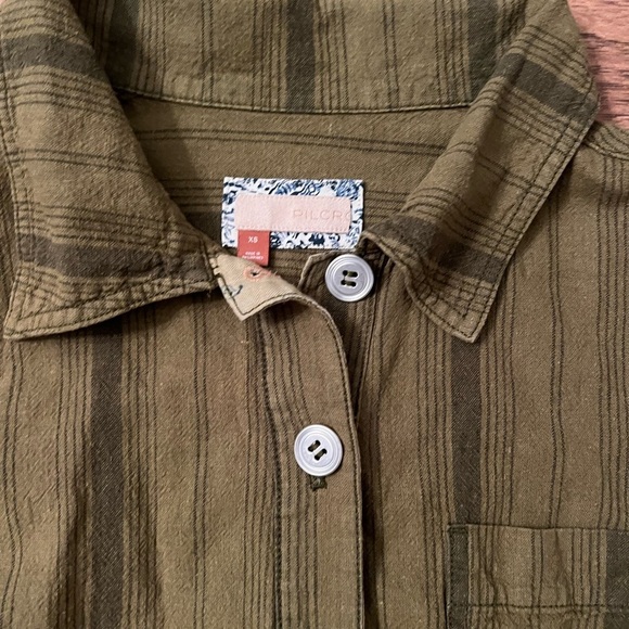 Pilcro Linen Belted Romper Jumpsuit Moss Green Stripe Size XS Anthropologie - Picture 4 of 5